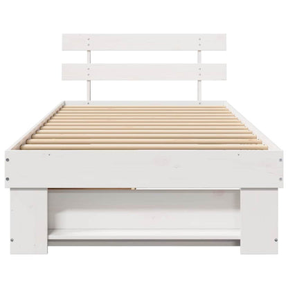 Bedframe met lade met hoofdeinde met opslag Wit 90 x 190 cm Grenenhout
