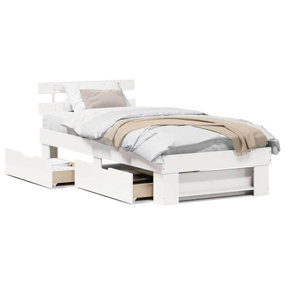 Bedframe met lade met hoofdeinde met opslag Wit 90 x 190 cm Grenenhout