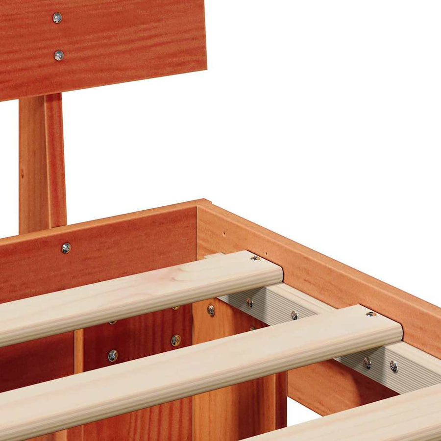 Bedframe met lade met hoofdeinde met opslag Wasbruin 90 x 190 cm Massief grenenhout