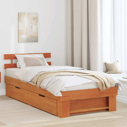Bedframe met lade met hoofdeinde met opslag Wasbruin 90 x 190 cm Massief grenenhout