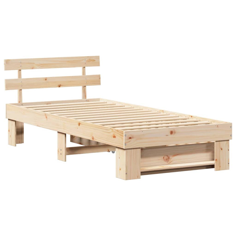 Bedframe met lade met hoofdeinde met opslag Bruin 75 x 190 cm Massief grenenhout