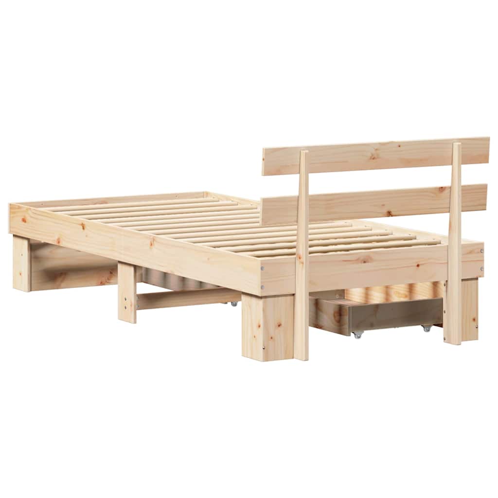 Bedframe met lade met hoofdeinde met opslag Bruin 75 x 190 cm Massief grenenhout