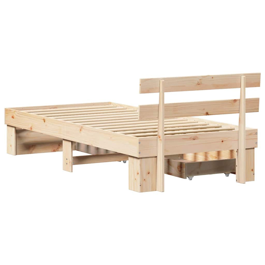 Bedframe met lade met hoofdeinde met opslag Bruin 75 x 190 cm Massief grenenhout