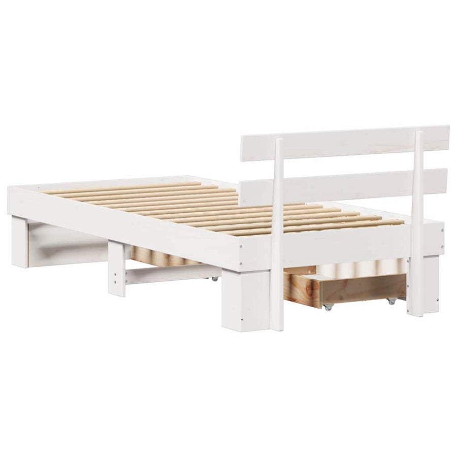 Bedframe met lade met hoofdeinde met opslag Wit 75 x 190 cm Massief grenenhout
