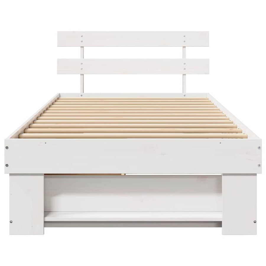 Bedframe met lade met hoofdeinde met opslag Wit 75 x 190 cm Massief grenenhout