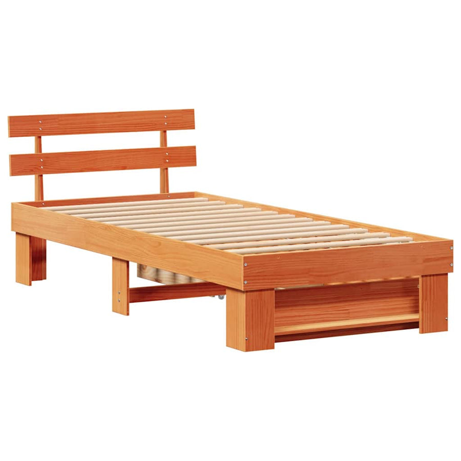 Bedframe met lade met hoofdeinde met opslag Wasbruin 75 x 190 cm Massief grenenhout