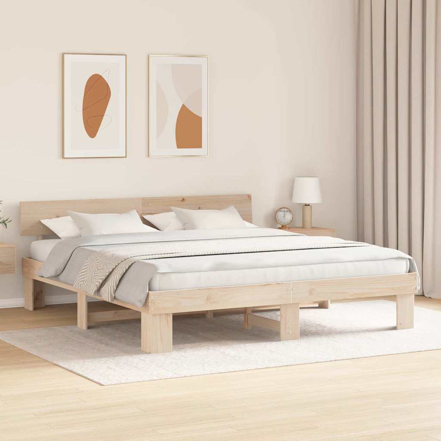 Bedframe met hoofdeinde Bruin 180 x 200 cm Massief grenenhout