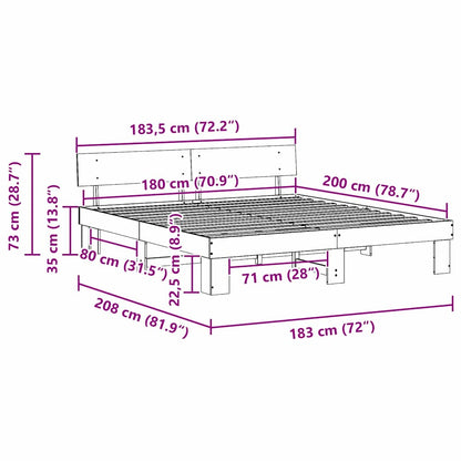 Bedframe met hoofdeinde Bruin 180 x 200 cm Massief grenenhout
