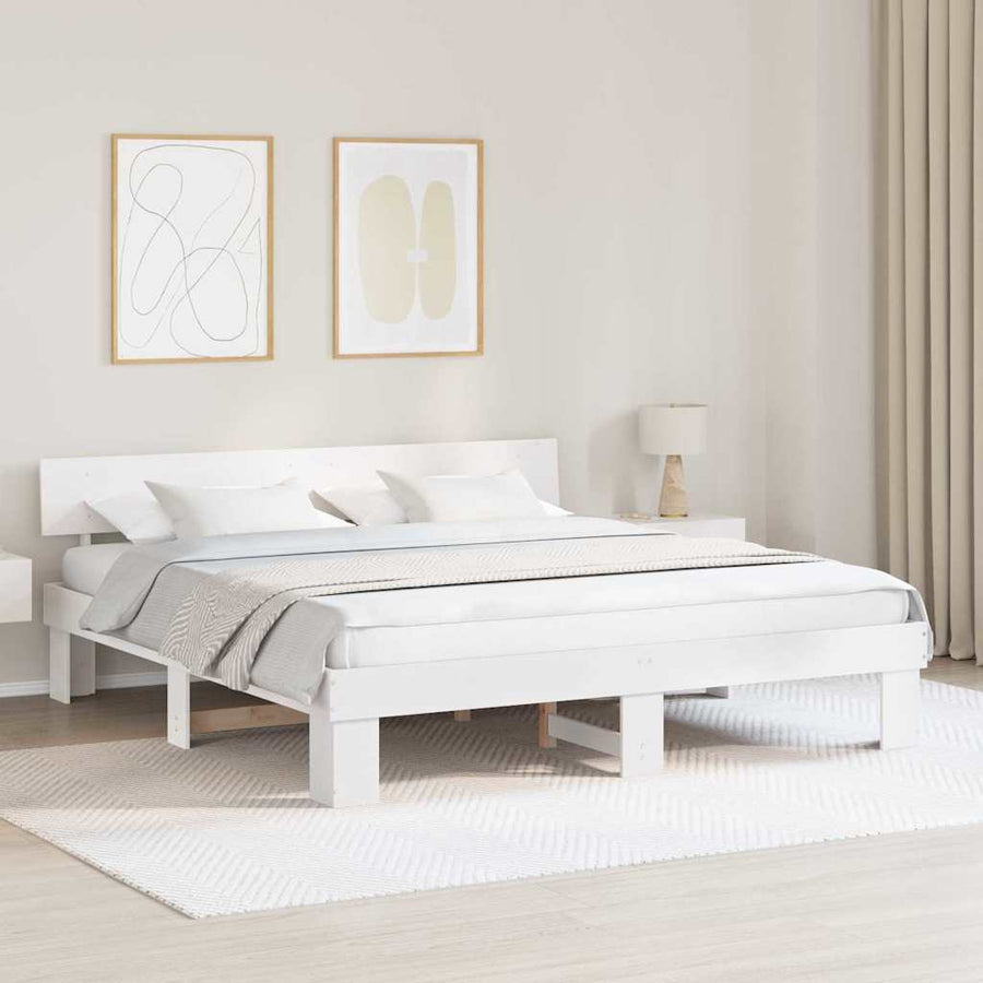 Bedframe met hoofdeinde Wit 180 x 200 cm Massief grenenhout