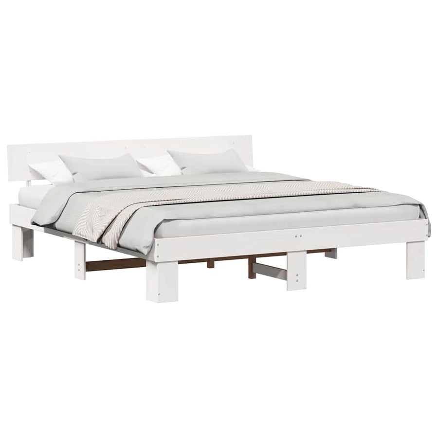 Bedframe met hoofdeinde Wit 180 x 200 cm Massief grenenhout