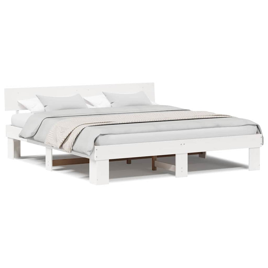 Bedframe met hoofdeinde Wit 180 x 200 cm Massief grenenhout