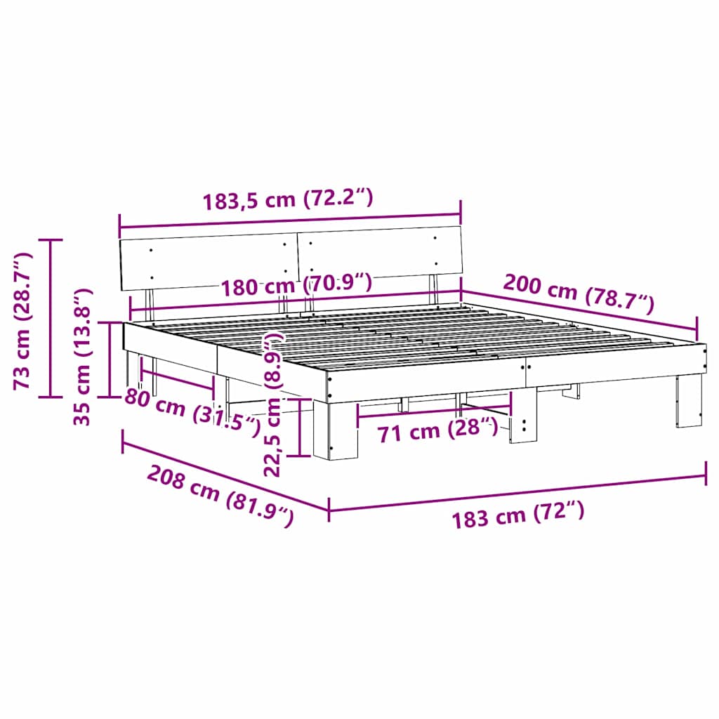 Bedframe met hoofdeinde Wasbruin 180 x 200 cm Grenenhout