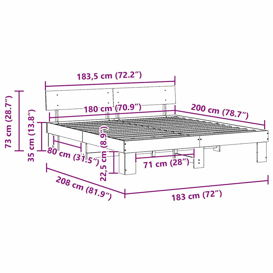 Bedframe met hoofdeinde Wasbruin 180 x 200 cm Grenenhout