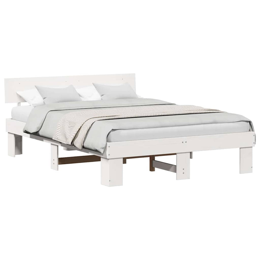 Bedframe met hoofdeinde Wit 160 x 200 cm Grenenhout