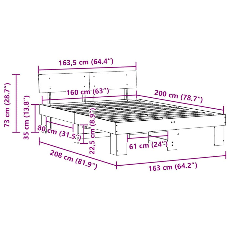 Bedframe met hoofdeinde Wasbruin 160 x 200 cm Grenenhout
