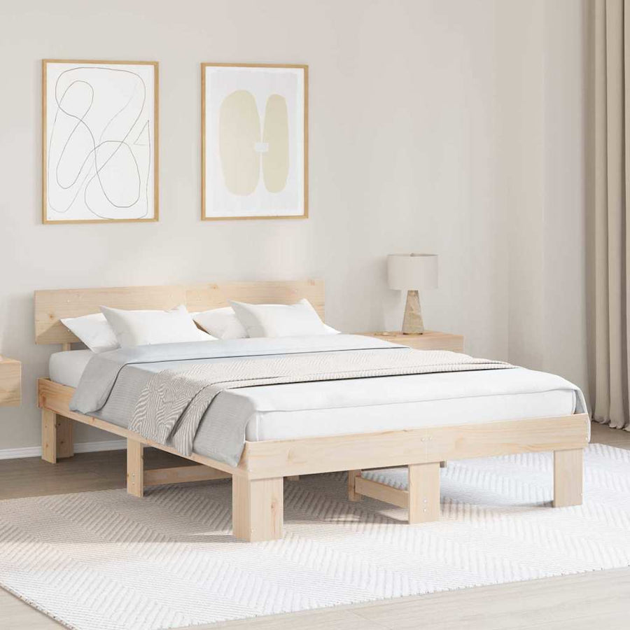 Bedframe met hoofdeinde Bruin 150 x 200 cm Massief grenenhout