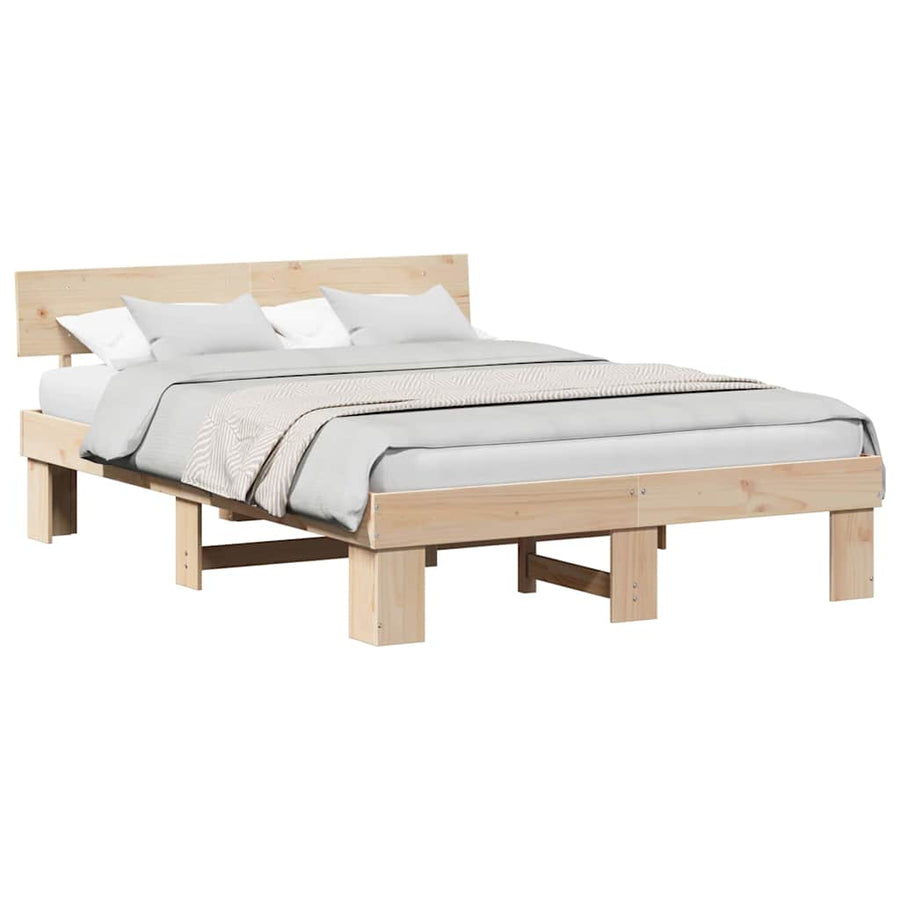Bedframe met hoofdeinde Bruin 150 x 200 cm Massief grenenhout