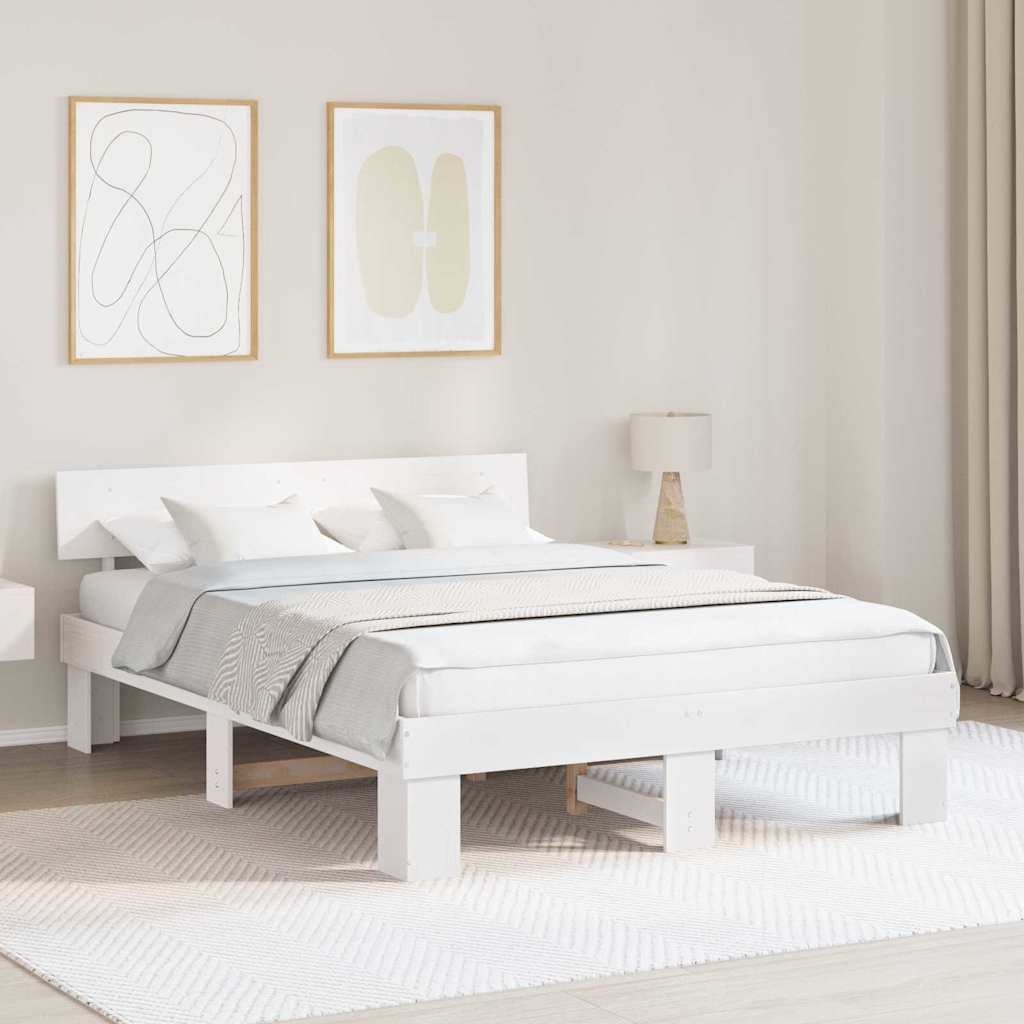 Bedframe met hoofdeinde Wit 150 x 200 cm Massief grenenhout