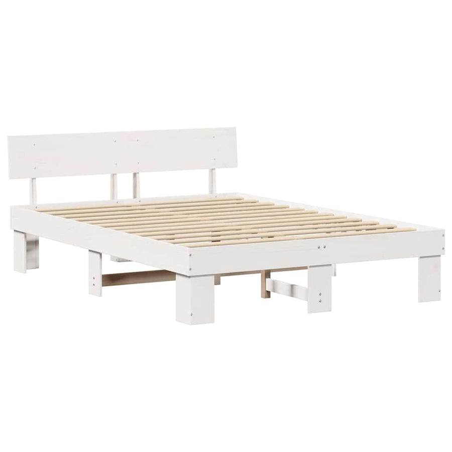 Bedframe met hoofdeinde Wit 150 x 200 cm Massief grenenhout