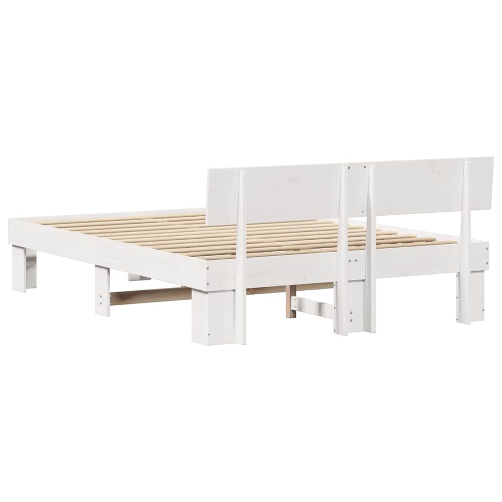 Bedframe met hoofdeinde Wit 150 x 200 cm Massief grenenhout