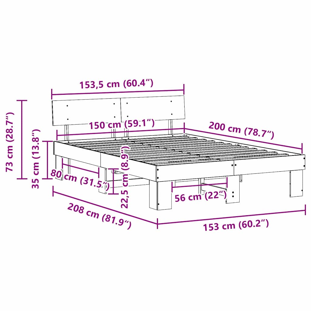 Bedframe met hoofdeinde Wit 150 x 200 cm Massief grenenhout