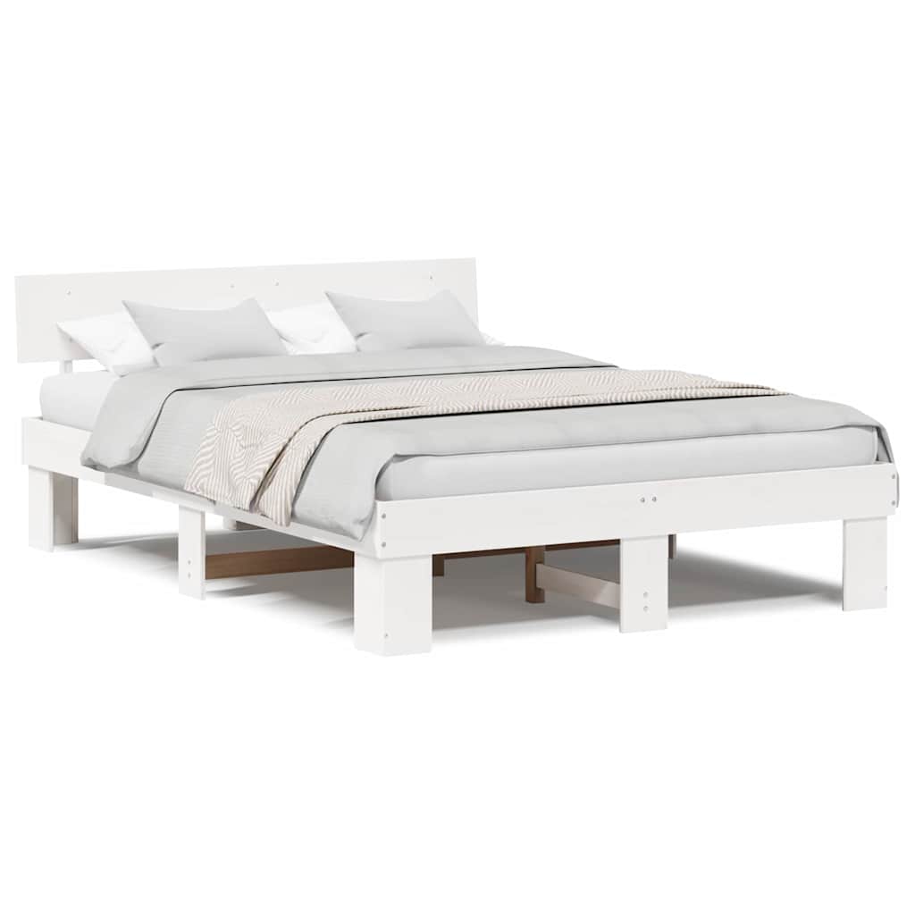 Bedframe met hoofdeinde Wit 150 x 200 cm Massief grenenhout