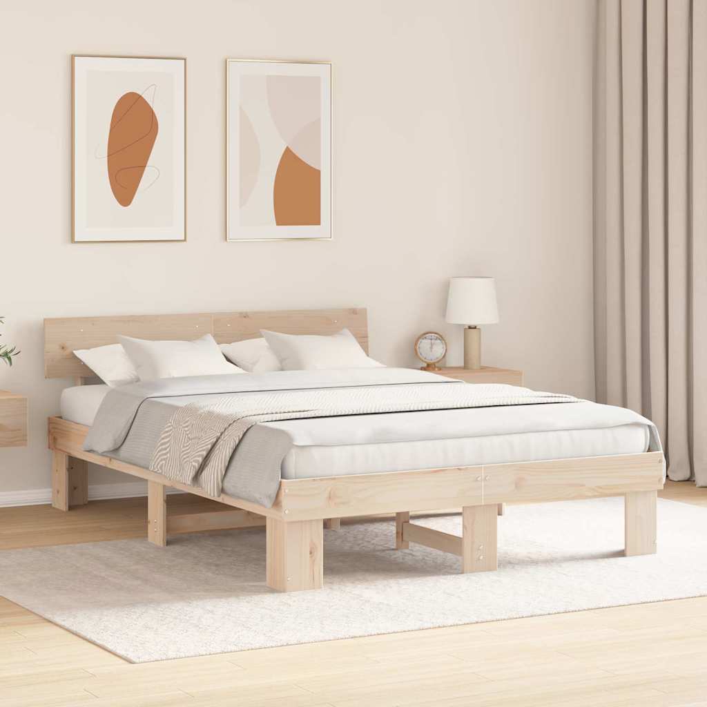 Bedframe met hoofdeinde Bruin 140 x 200 cm Massief grenenhout