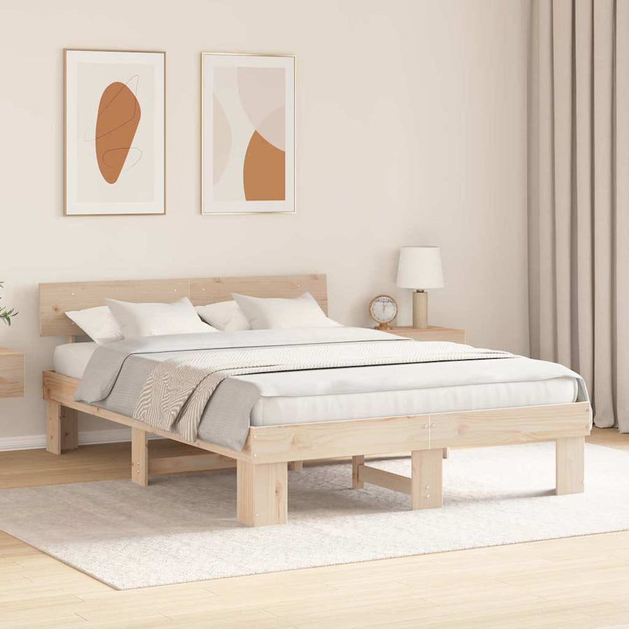 Bedframe met hoofdeinde Bruin 140 x 200 cm Massief grenenhout