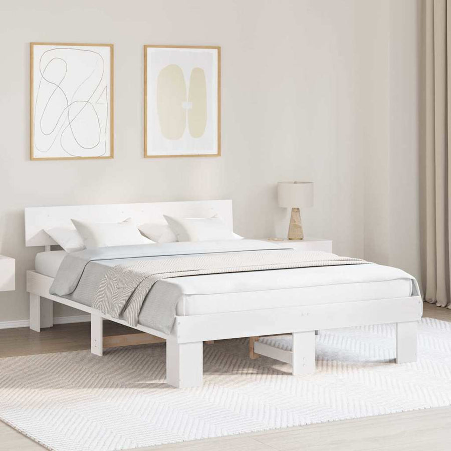 Bedframe met hoofdeinde Wit 140 x 200 cm Massief grenenhout