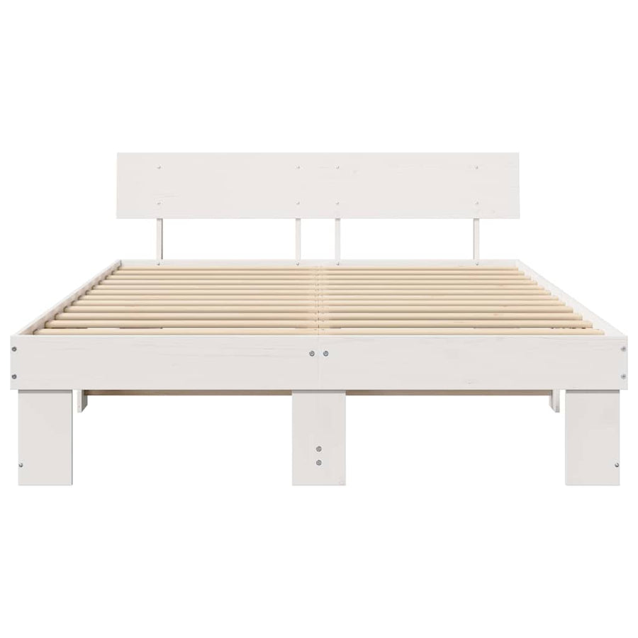 Bedframe met hoofdeinde Wit 140 x 200 cm Massief grenenhout