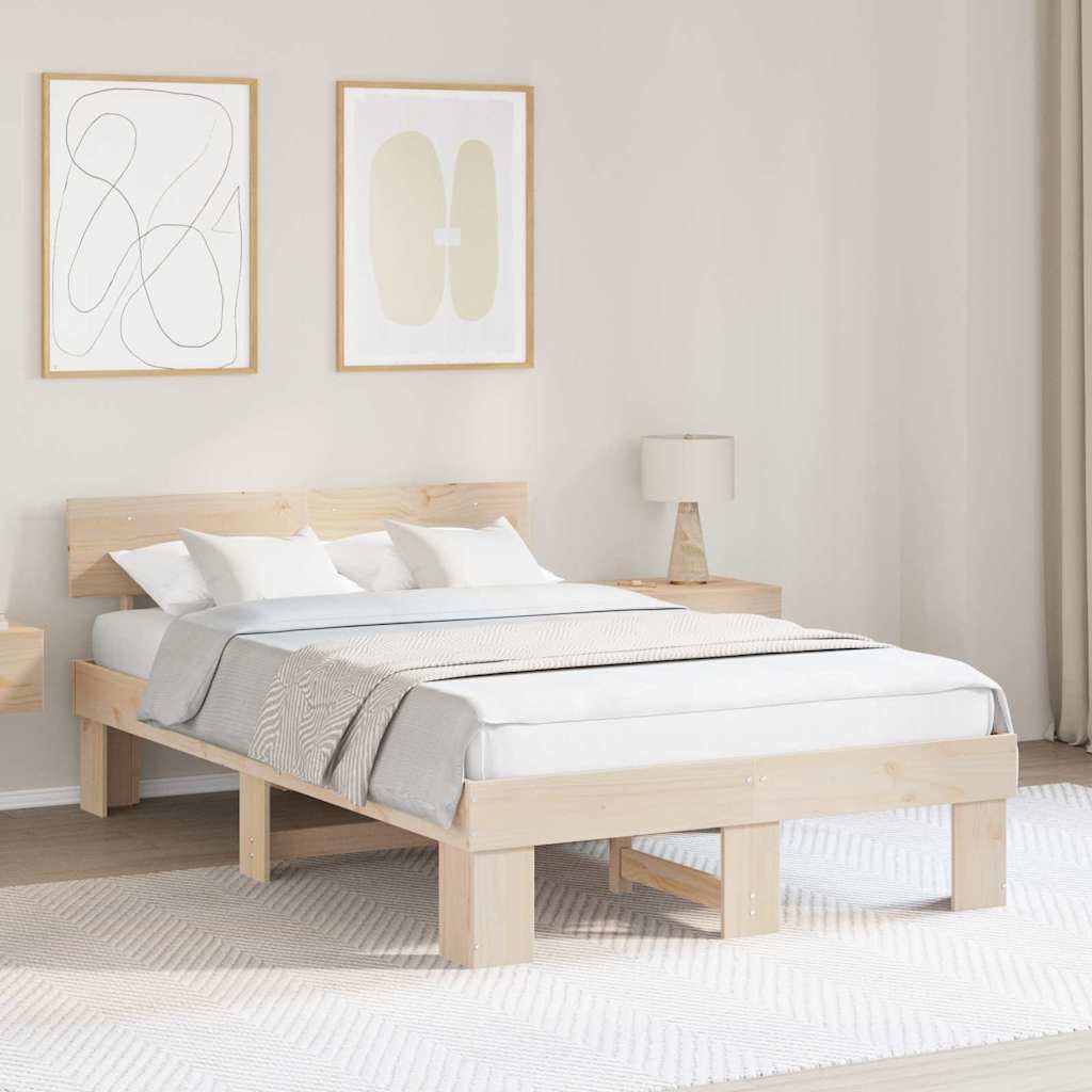 Bedframe met hoofdeinde Bruin 120 x 200 cm Massief grenenhout