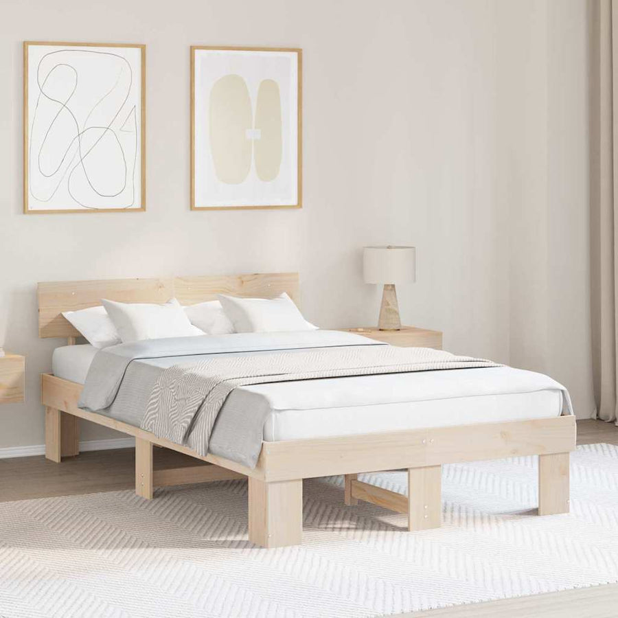 Bedframe met hoofdeinde Bruin 120 x 200 cm Massief grenenhout
