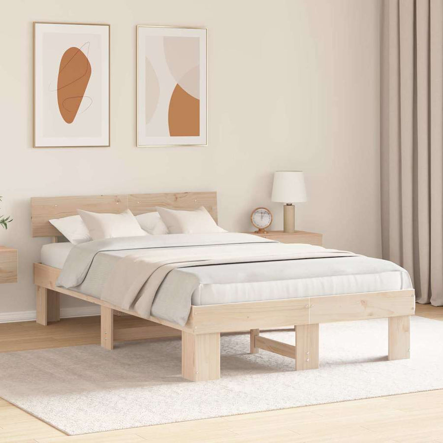 Bedframe met hoofdeinde Bruin 120 x 200 cm Massief grenenhout