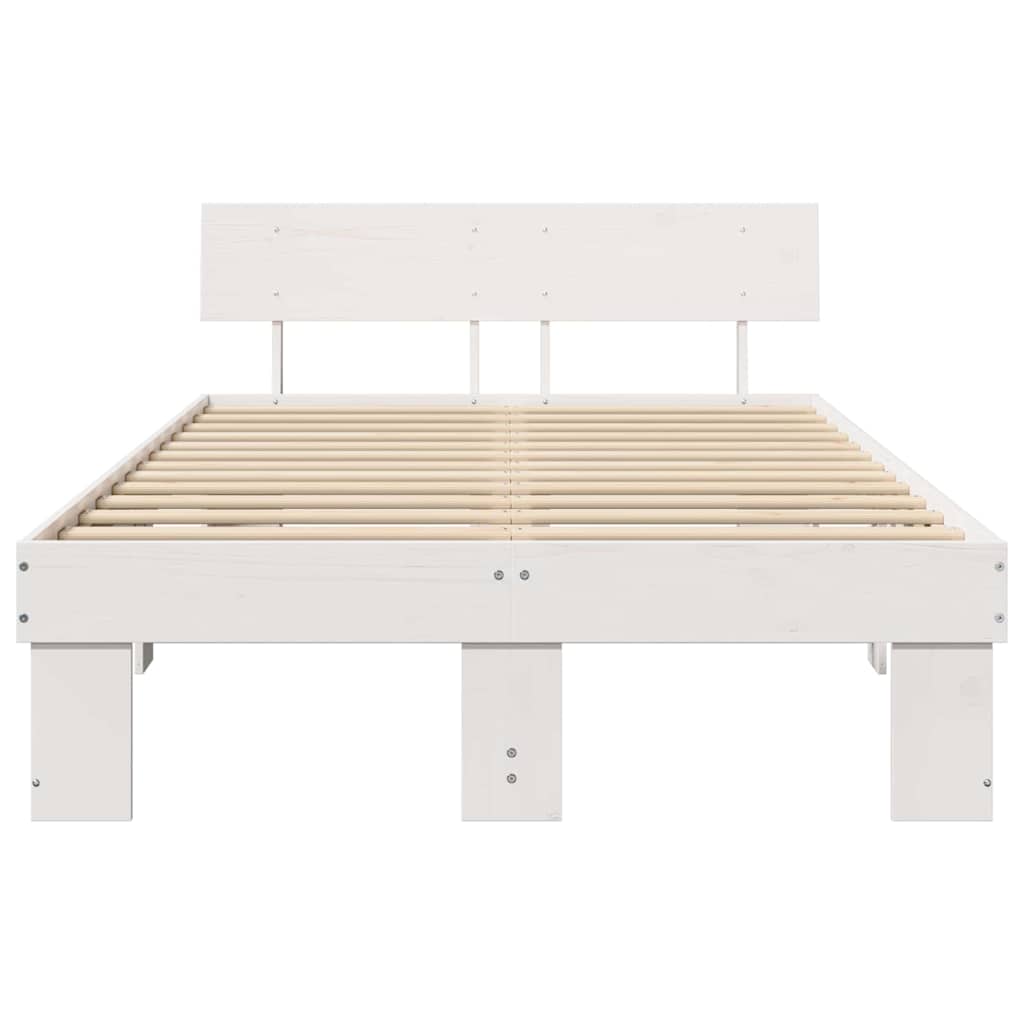 Bedframe met hoofdeinde Wit 120 x 200 cm Massief grenenhout