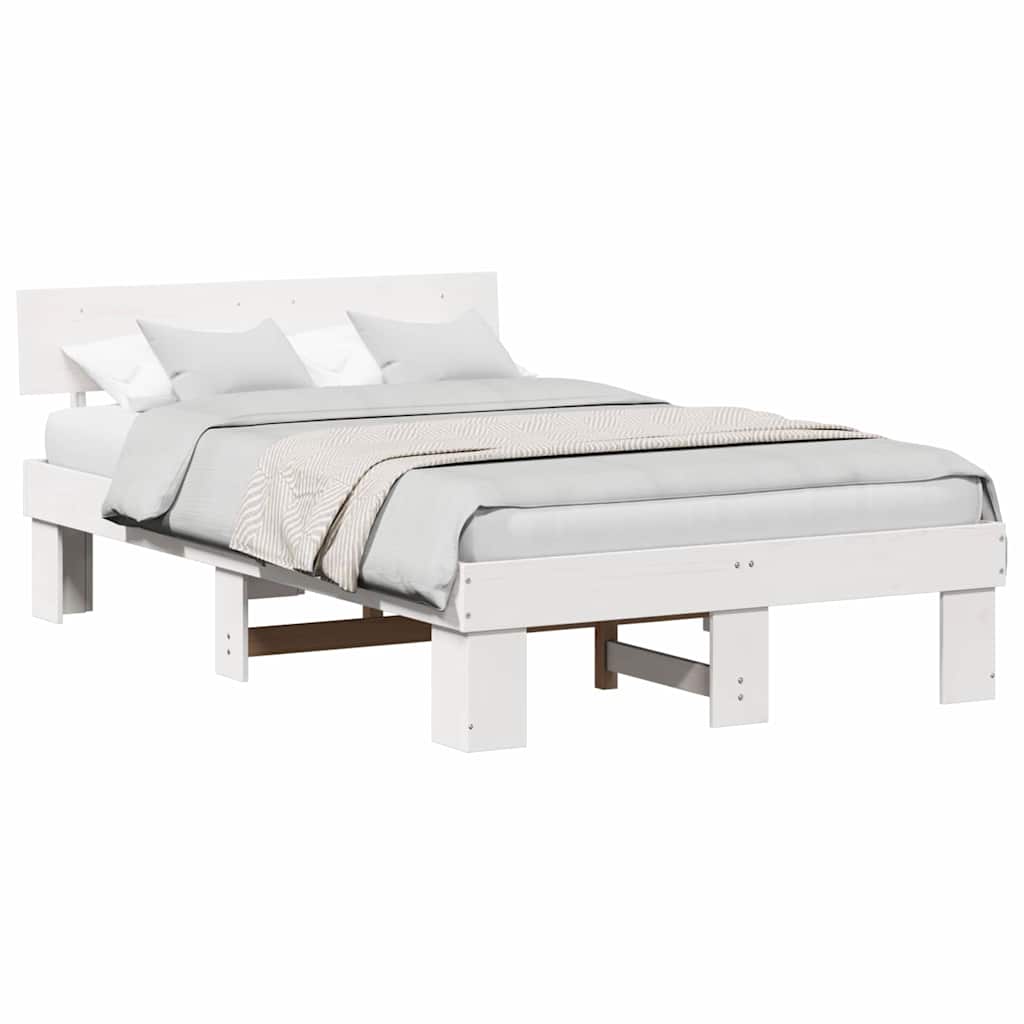 Bedframe met hoofdeinde Wit 120 x 200 cm Massief grenenhout