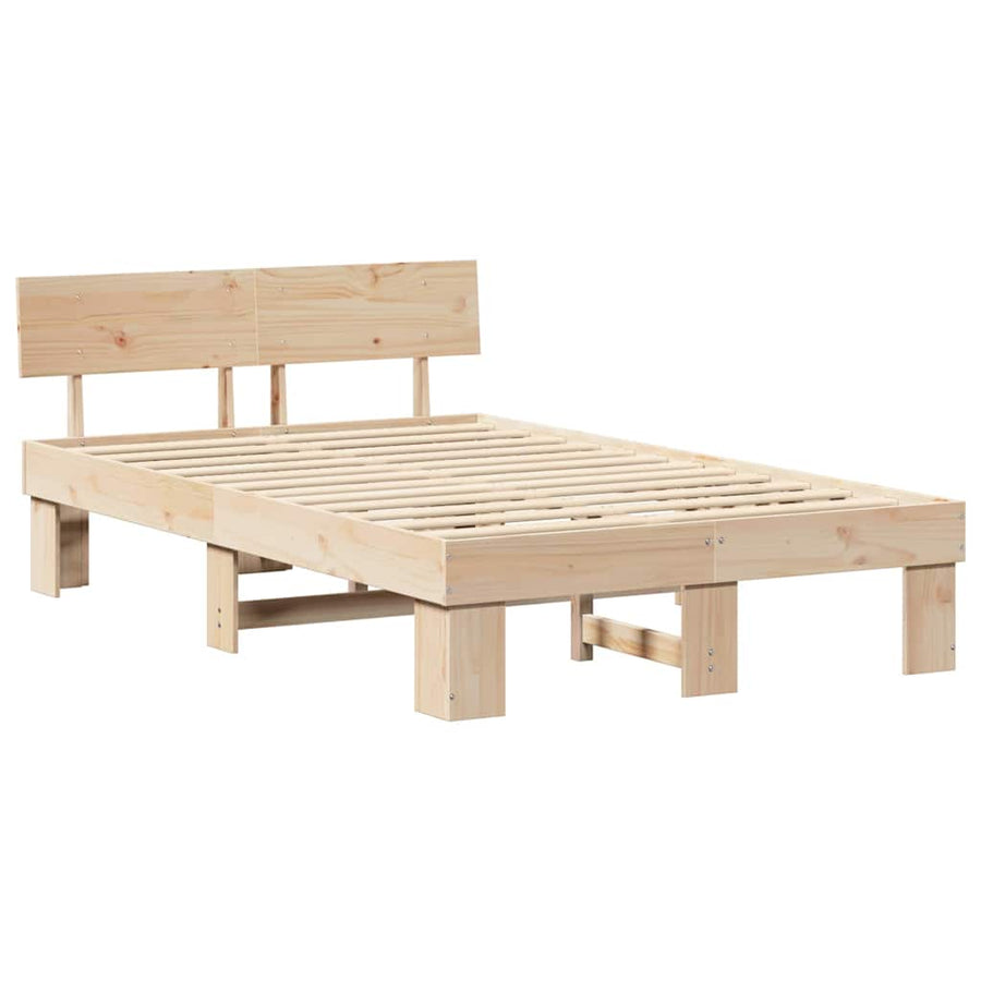Bedframe met hoofdeinde Bruin 140 x 190 cm Massief grenenhout