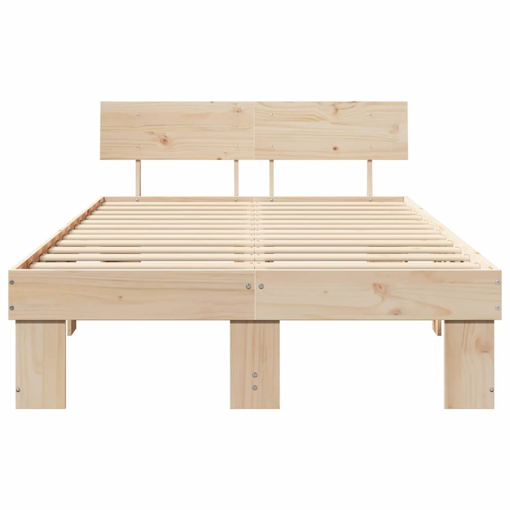 Bedframe met hoofdeinde Bruin 140 x 190 cm Massief grenenhout