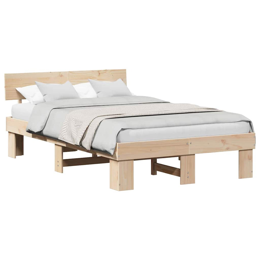 Bedframe met hoofdeinde Bruin 140 x 190 cm Massief grenenhout