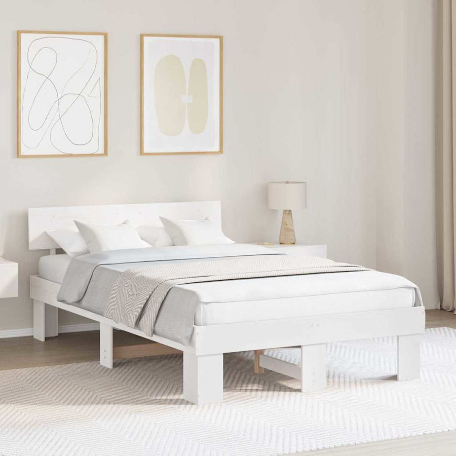 Bedframe met hoofdeinde Wit 140 x 190 cm Massief grenenhout