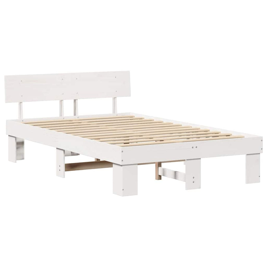 Bedframe met hoofdeinde Wit 140 x 190 cm Massief grenenhout