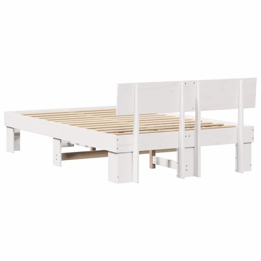 Bedframe met hoofdeinde Wit 140 x 190 cm Massief grenenhout