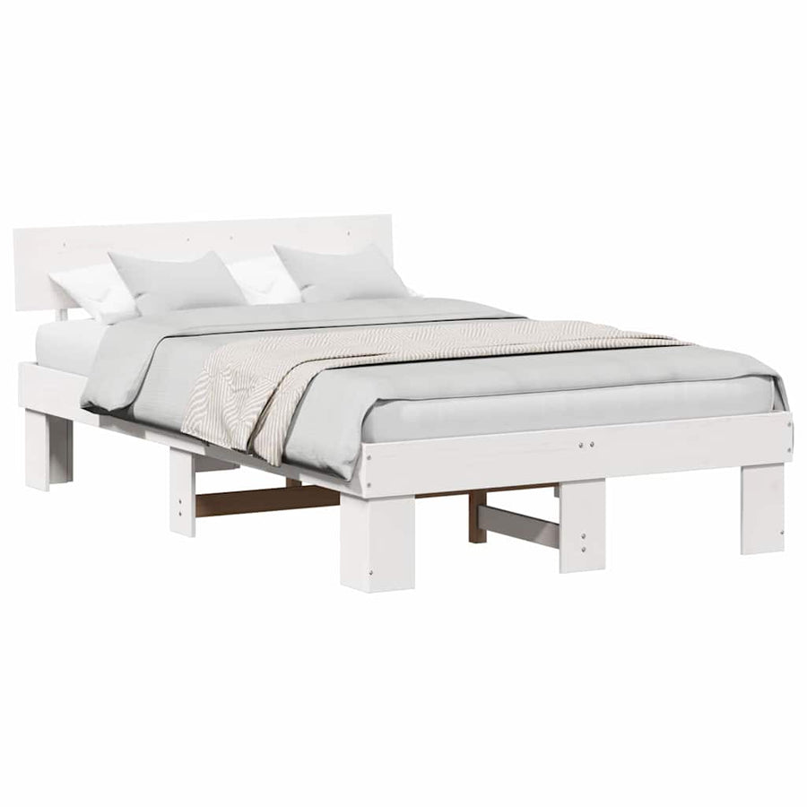 Bedframe met hoofdeinde Wit 140 x 190 cm Massief grenenhout