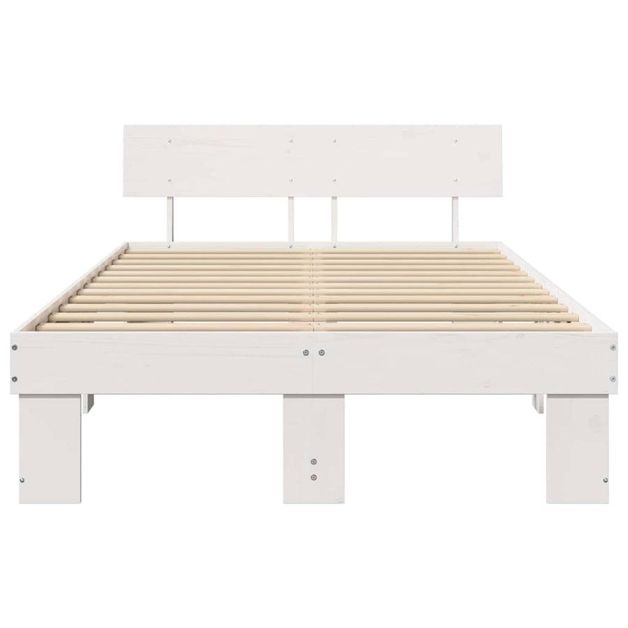 Bedframe met hoofdeinde Wit 135 x 190 cm Massief grenenhout