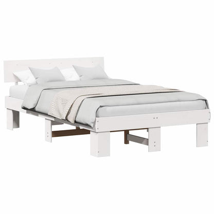 Bedframe met hoofdeinde Wit 135 x 190 cm Massief grenenhout