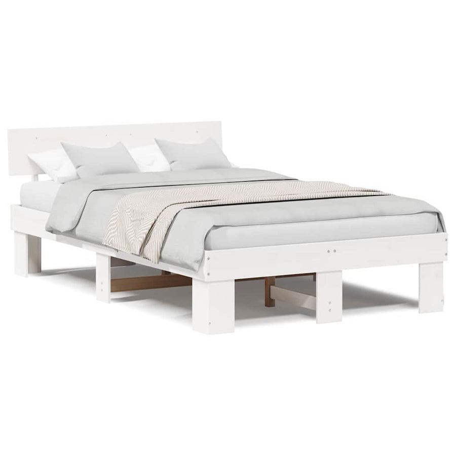 Bedframe met hoofdeinde Wit 135 x 190 cm Massief grenenhout