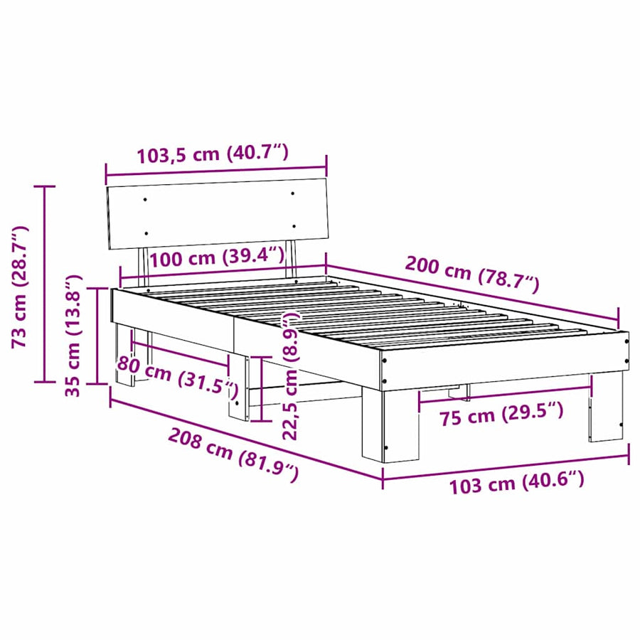 Bedframe Wasbruin 100 x 200 cm Massief grenenhout