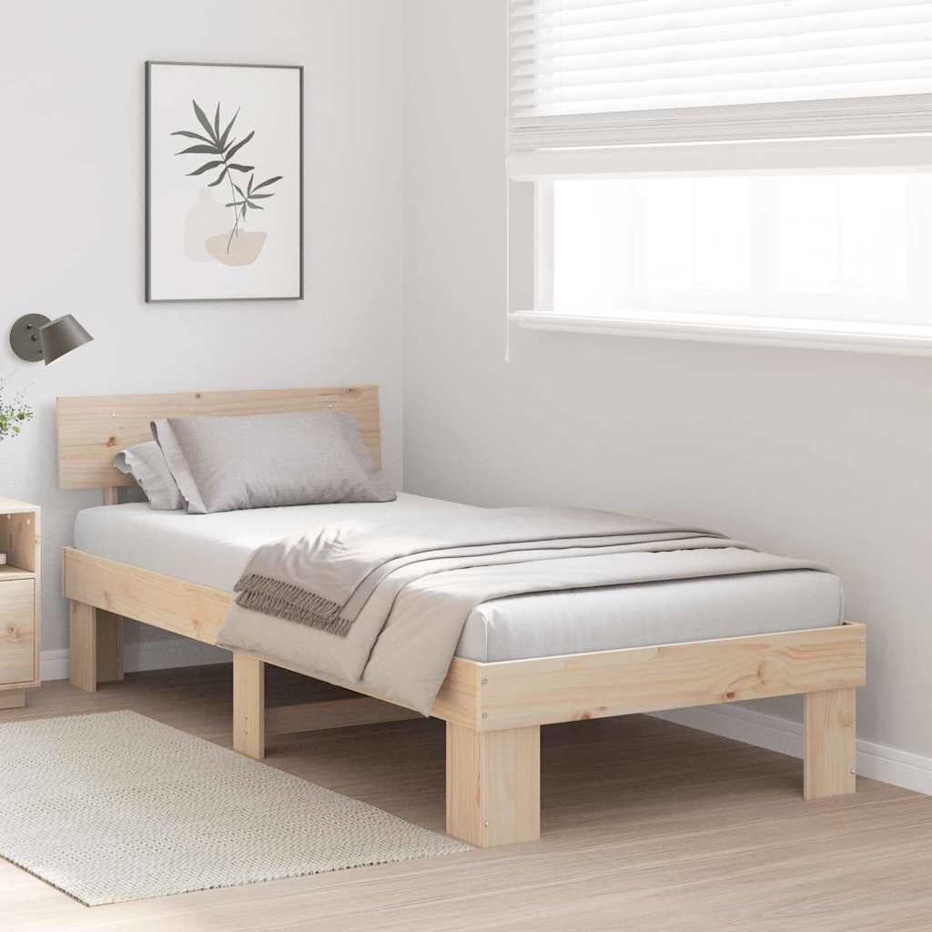 Bedframe met hoofdeinde Bruin 90 x 200 cm Massief grenenhout