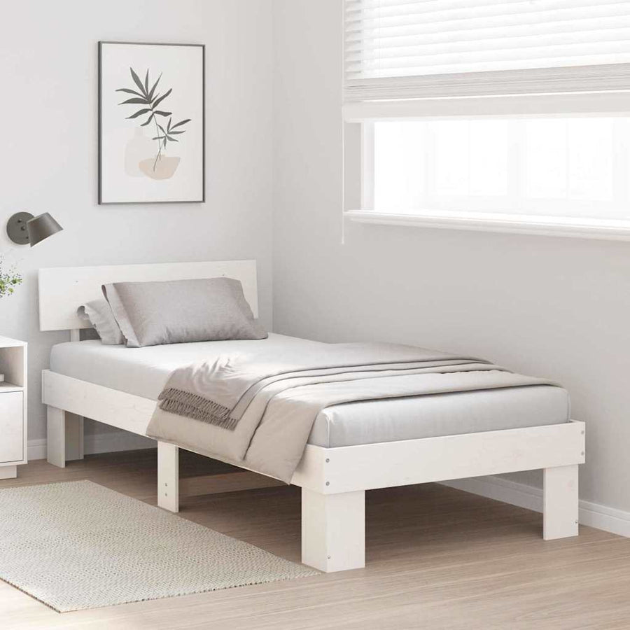 Bedframe met hoofdeinde Wit 90 x 200 cm Massief grenenhout