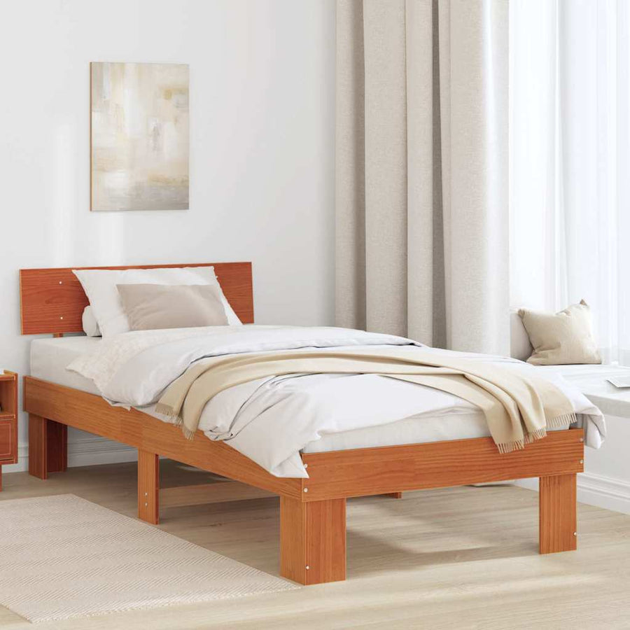 Bedframe met hoofdeinde Wasbruin 90 x 200 cm Massief grenenhout