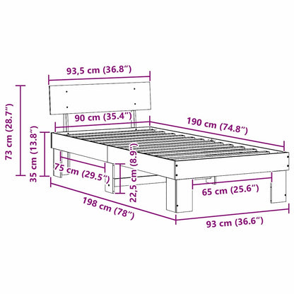 Bedframe met hoofdeinde Bruin 90 x 190 cm Massief grenenhout